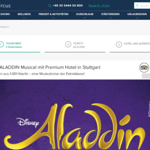 Disneys Aladdin-Musical mit Premium-Hotel in Stuttgart