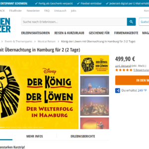 König der Löwen mit Übernachtung in Hamburg für 2 (2 Tage)